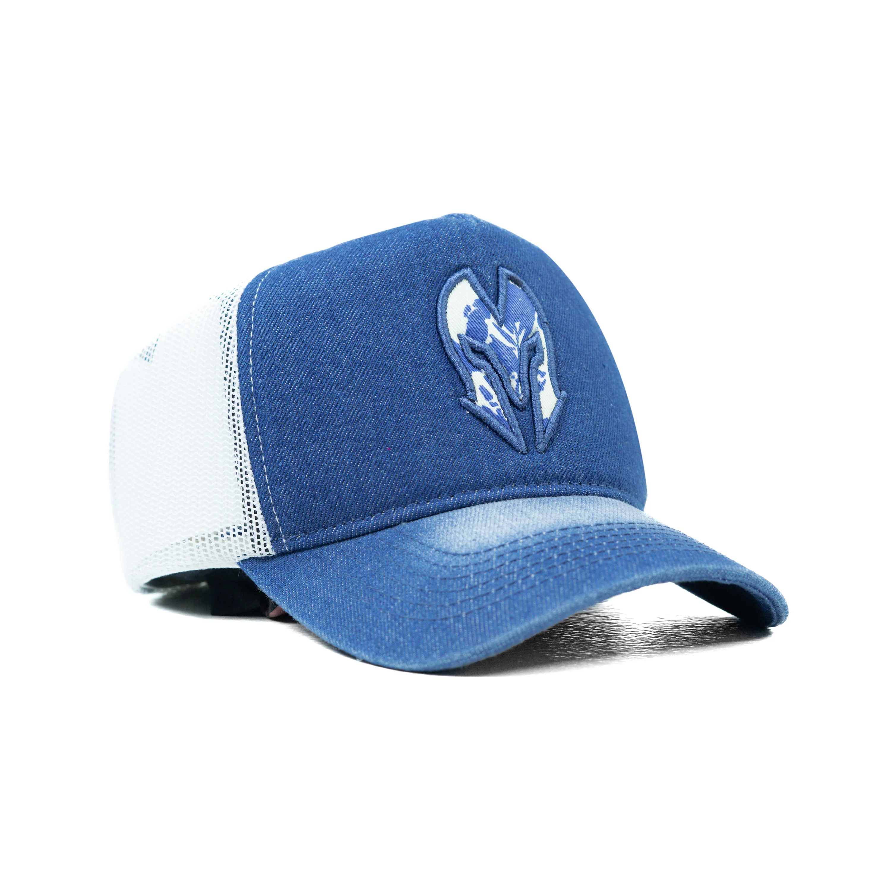 HEAD GEAR BLUE WHITE DENIM TRUCKER CAP - Image 7